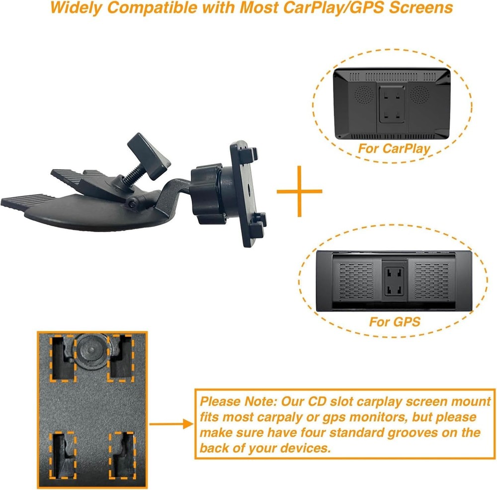 EXTOMUXE CD Slot Mount for CarPlay Screen [Secure 4-Button Lock], 360°