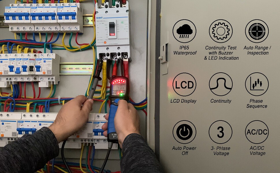 Digital AC DC Voltage Continuity Tester 3-phase Voltage Phase Rotation Voltmeter