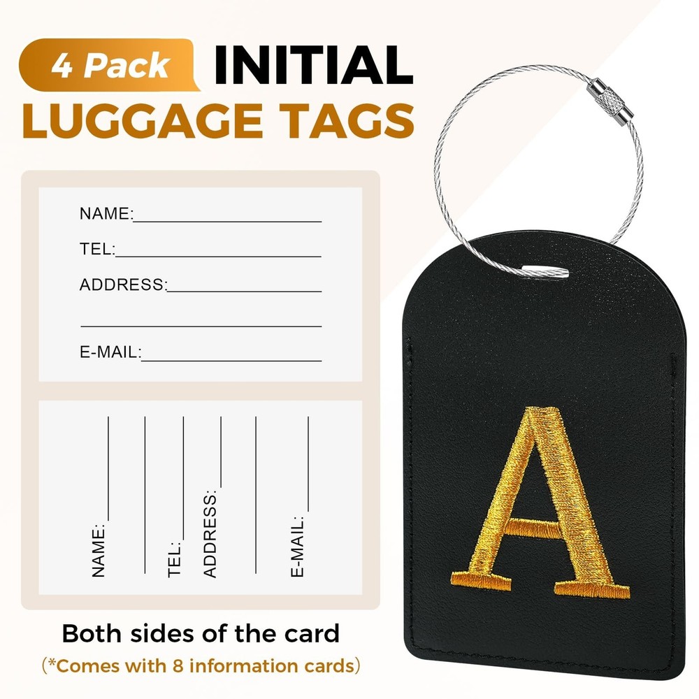 Gloppie Luggage Tags TSA Approved 4 Pack Personalized Initial Letter Suitcase...