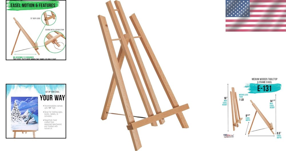Versatile 14" Beechwood Display Easel - Lightweight Tabletop Stand for Art