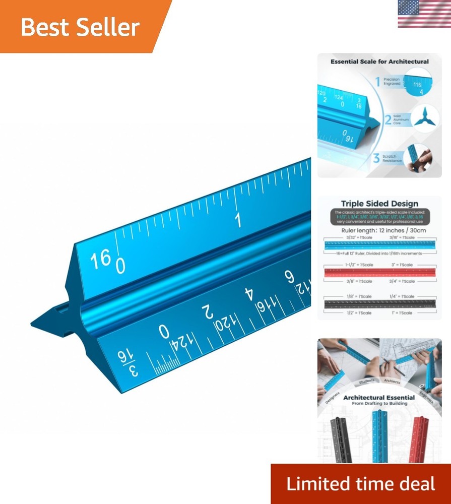 High-Impact 12" Blue Triangular Scale Ruler - Perfect for Engineering Drafting