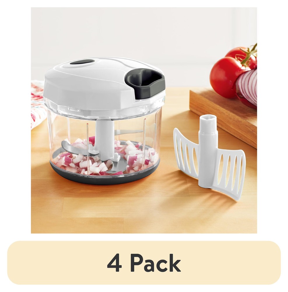 Mainstays 1qt Quick Pull Chopper BPA Free SS Blades White Grey