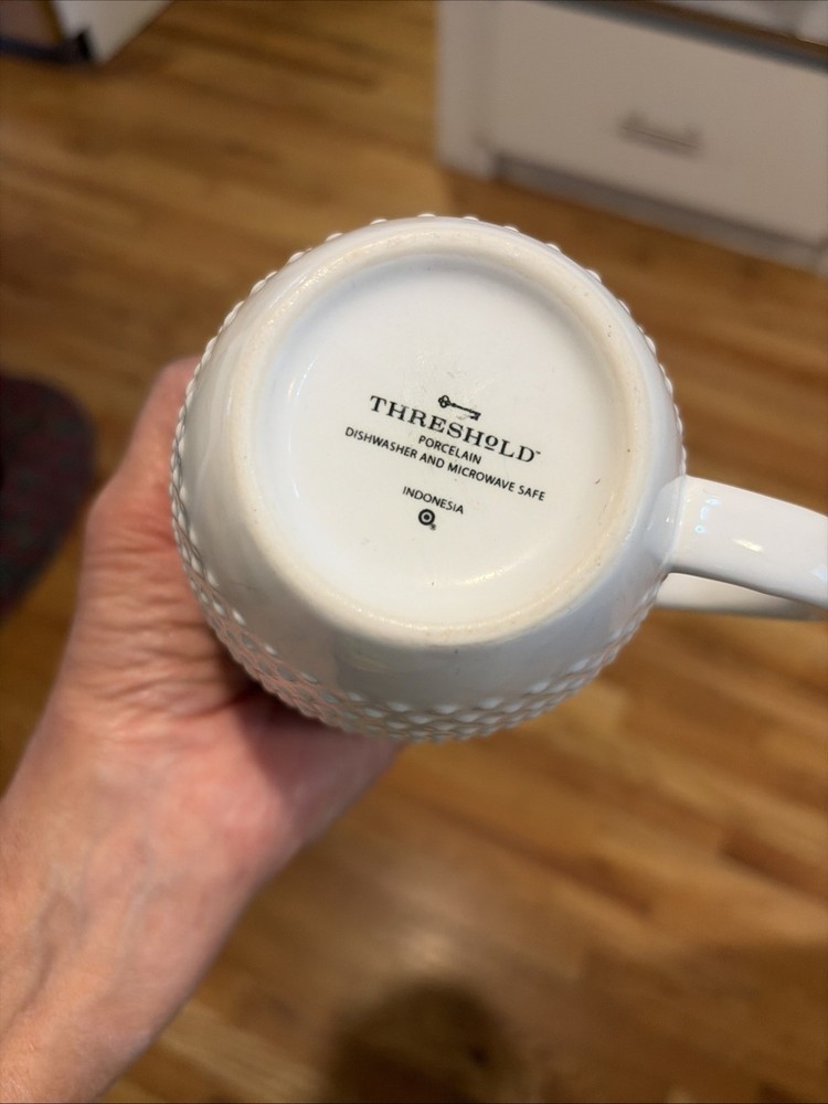 2 Threshold Porcelain White Beaded 16oz Coffee Mugs Cups
