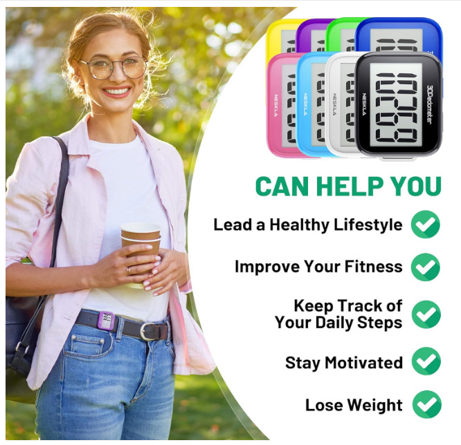 3D Pedometer for Walking Simple Step Counter for Walking with Large Digital D...