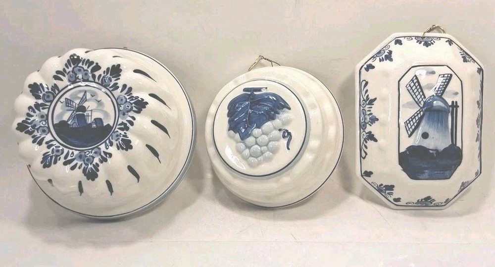 3 Delft Blue Hand Painted Wall Hanaging Molds Decor