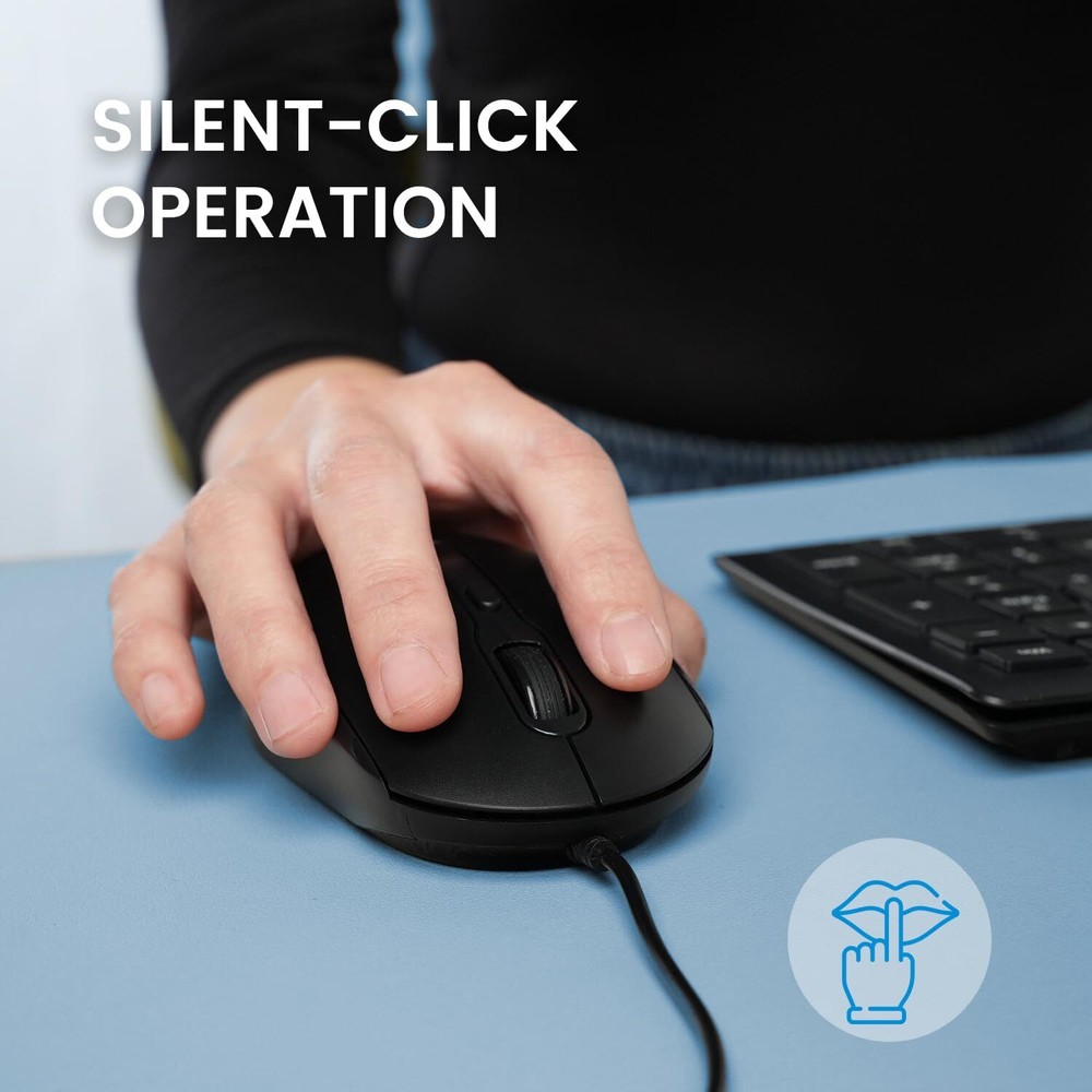 PERIMICE-222UB Wired USB Optical Mouse 5.9 Ft Cable Adjustable DPI Black