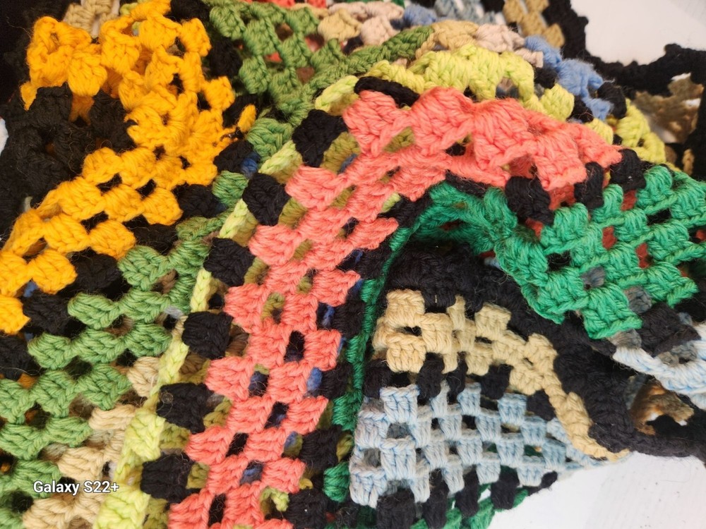 Handmade Crochet Granny Square Afghan Blanket 56x56 Rainbow Multicolor