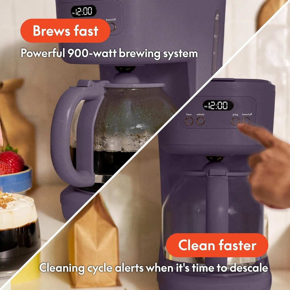 12 Cup Programmable Coffee Maker LCD Auto Shutoff 900W Plum