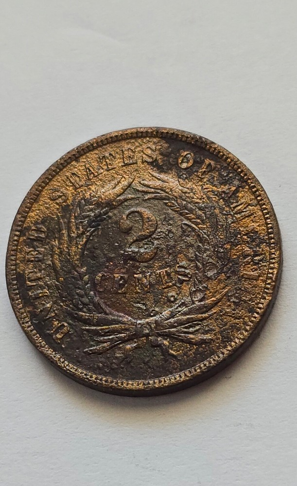1865 Two Cent Piece Uncirculated Environmental Damage