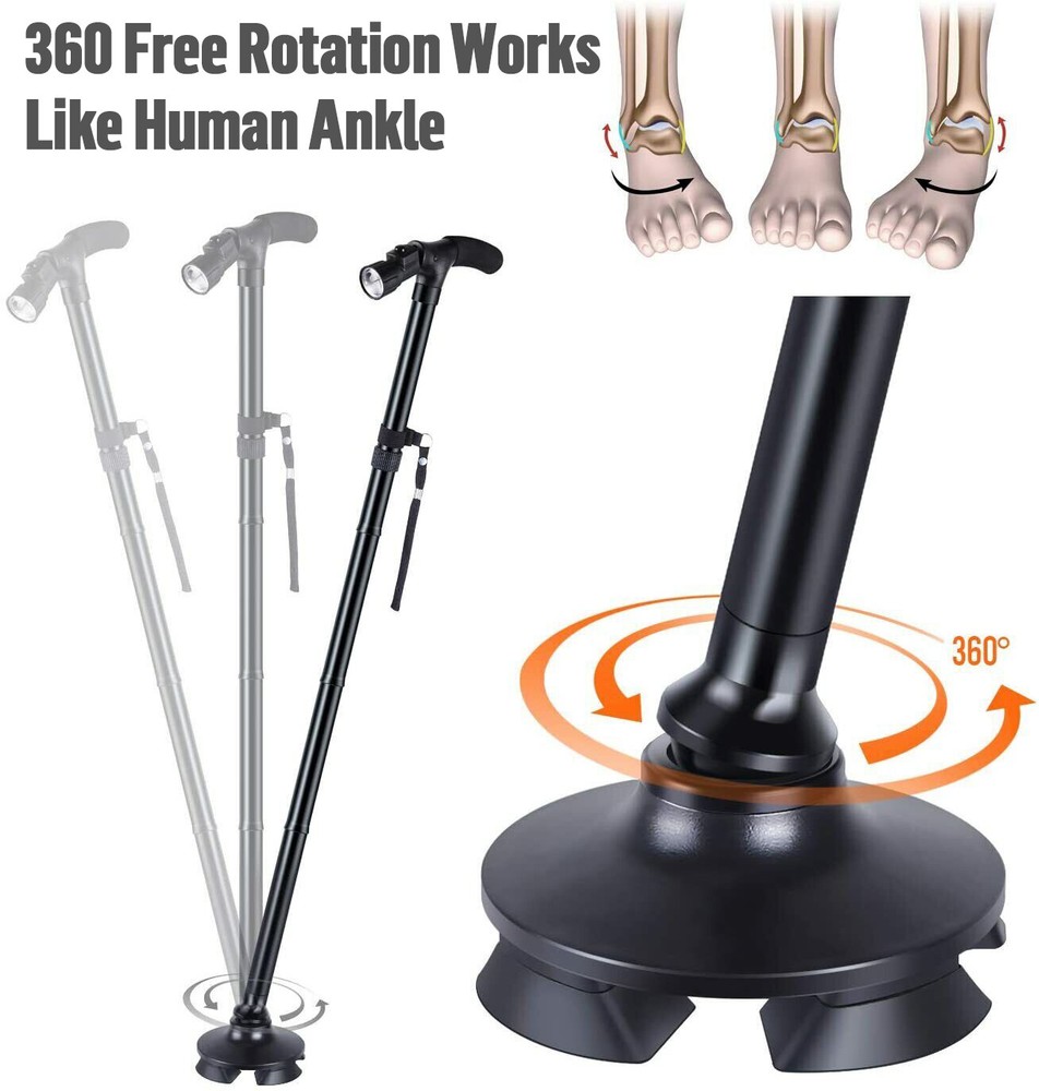 Lightweight Folding Walking Cane Collapsible Adjustable Walking Stick With LED