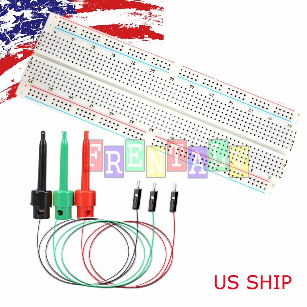 3X Test Hook & MB-102 830 Point Prototype PCB Solderless Breadboard Protoboard