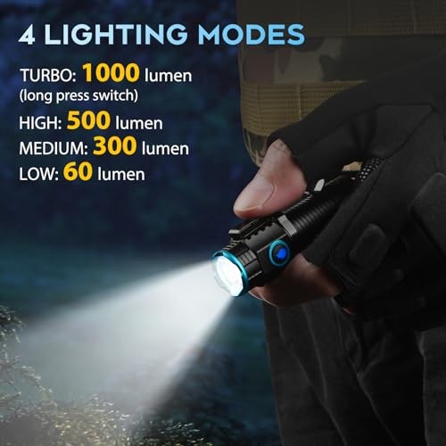 Compact 1000 High Lumens EDC Pocket Flashlight, Mini Flashlights Powerful -