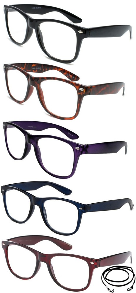 5 Pack Oversize Big Frame Classic Vintage Reading Glasses with Lanyard