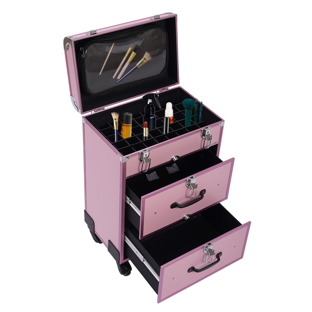 Rolling Makeup Train Case Cosmetic Trolley Aluminum Makeup Storage Organizer US
