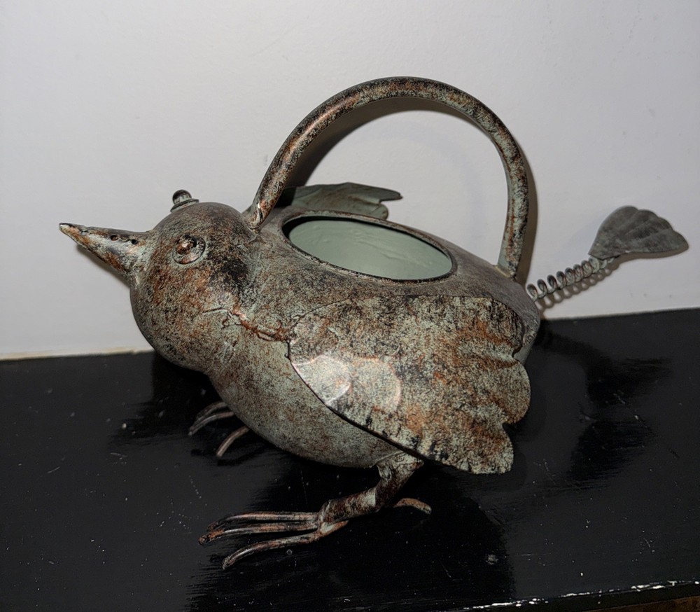 Bird Watering Can Metal Rustic 14” X 10”