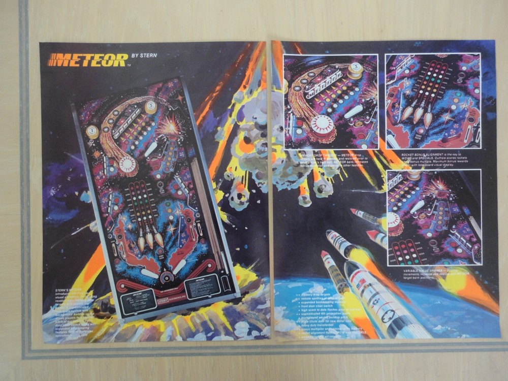 Meteor Pinball Machine 2 Page Original Magazine Pull Out Advertisement