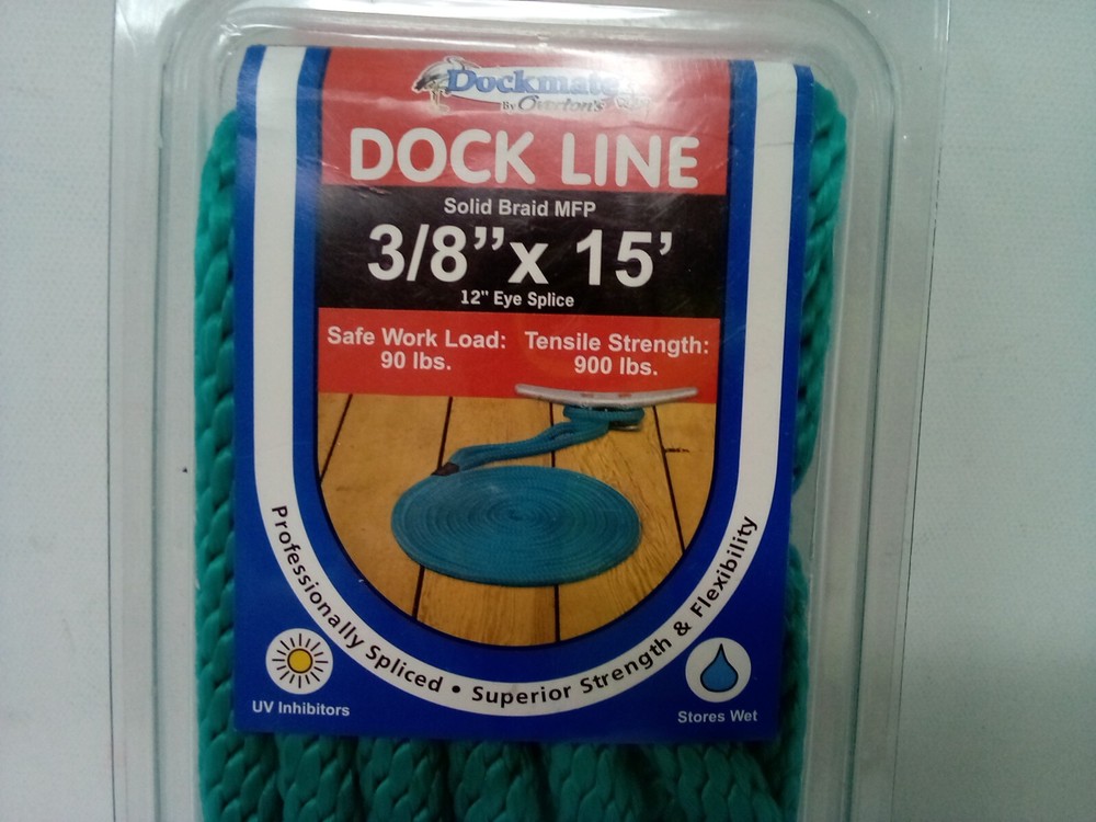 Dockmate DOCK LINE Solid Braid MFP 3/8"x 15' 12" Eye Splice {Teal-308479}