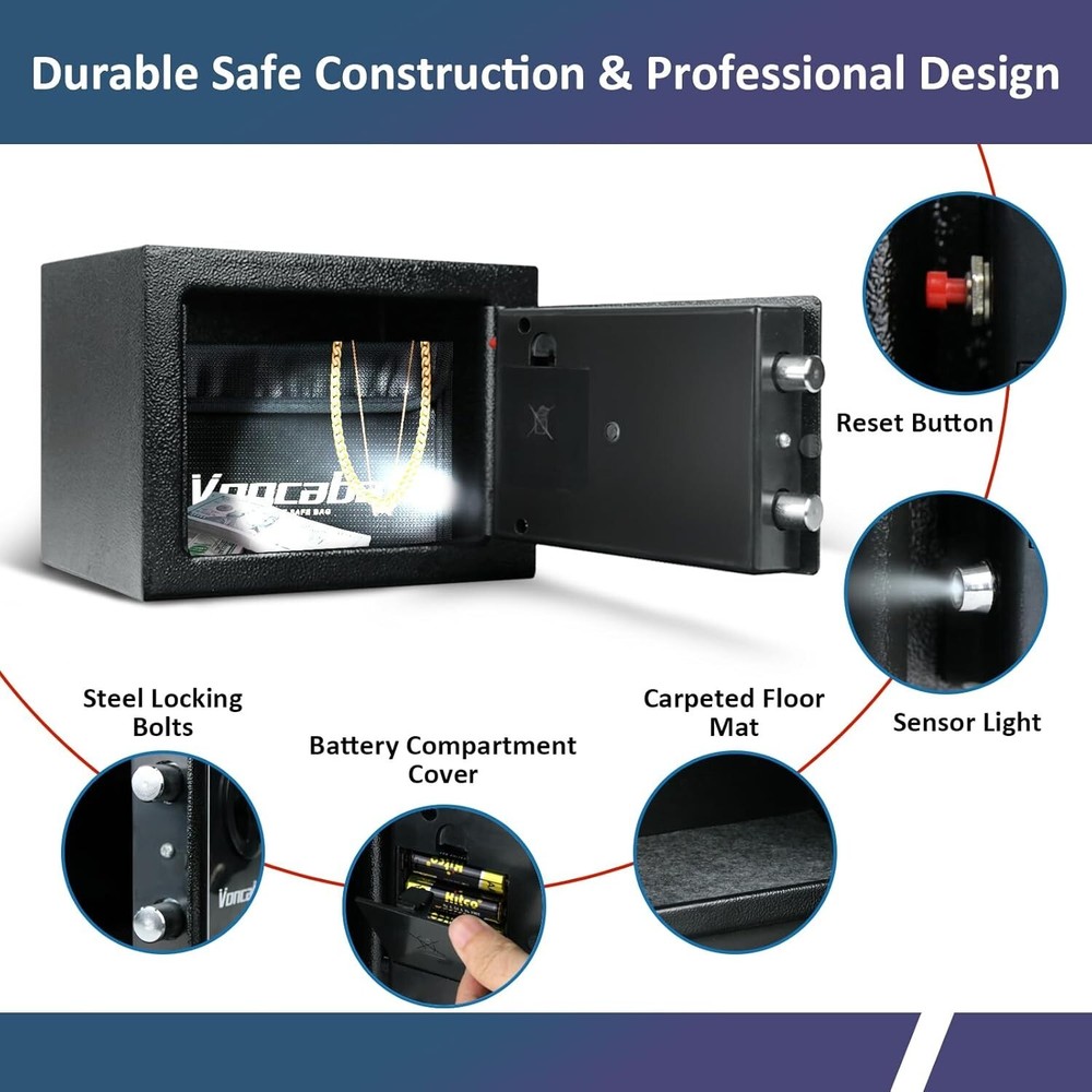Fireproof Security Safe Box with Sensor Light & Digital Keypad - 0.23 Cu Ft