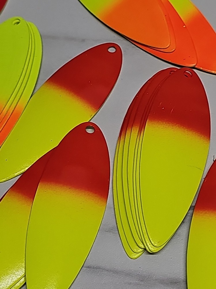 20 Pack Willow Leaf Spinner Blades - NEON 2 Tone. 8.5cm X 3cm