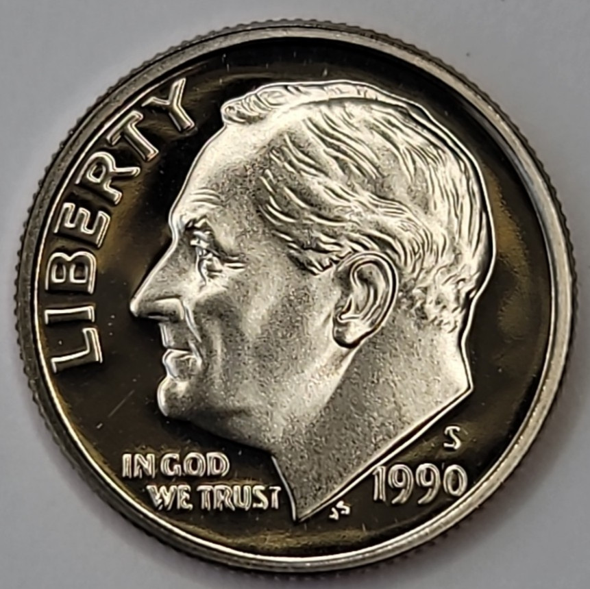 1990 S Gem Proof DCAM Roosevelt Dime CN-Clad