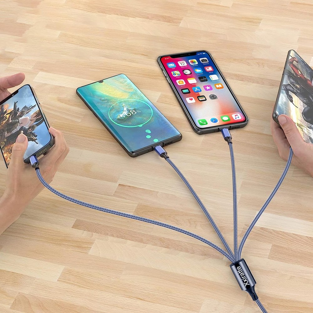 Multi Charging Cable USB Charger Cord - Universal Nylon Braided 4ft, blue