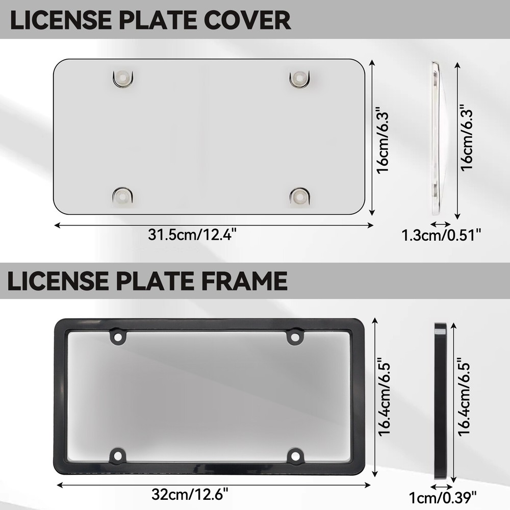 2X Unbreakable License Plate Covers+Frames Auto Tag Shield Protector Front Rear.
