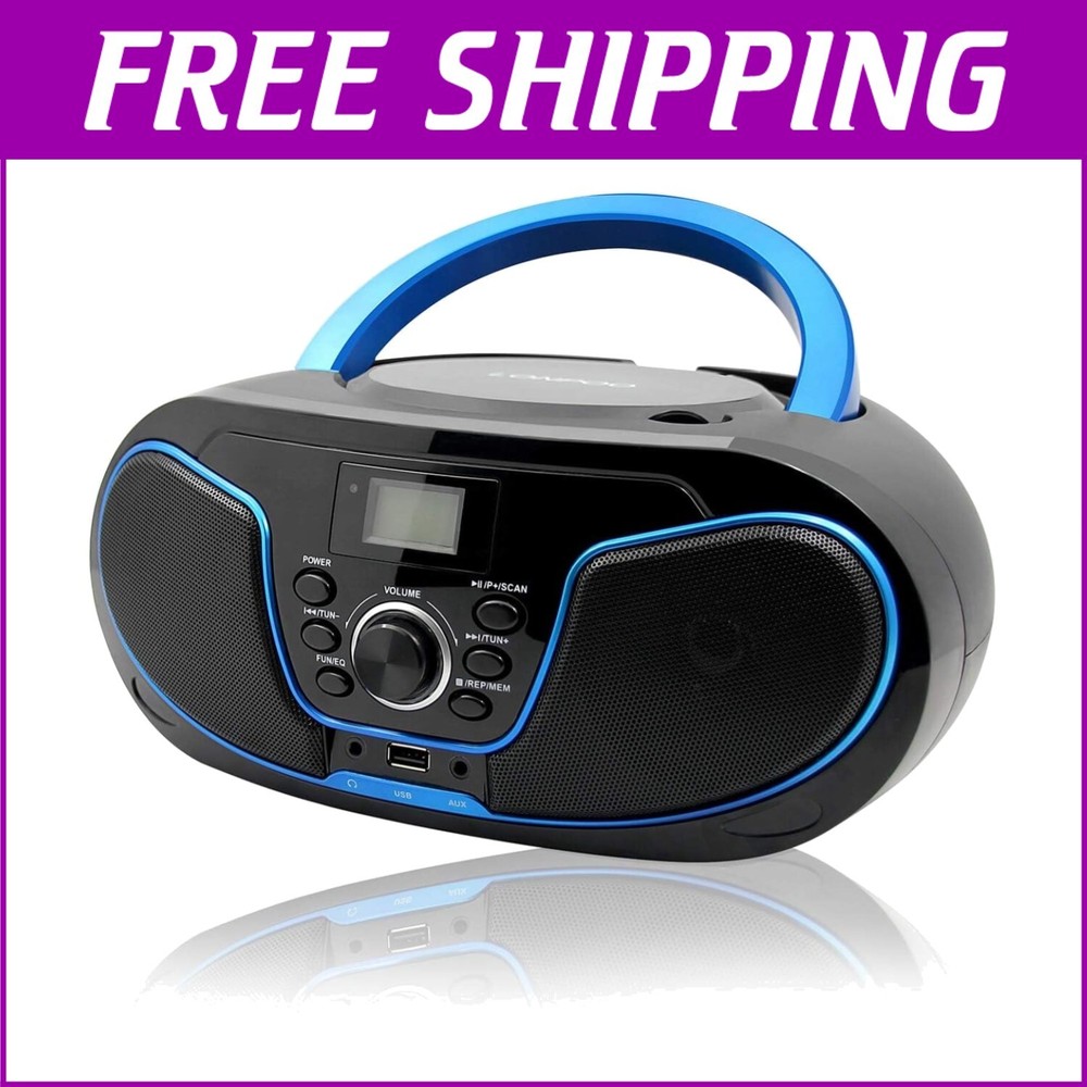 Compact CD Player Boombox with Bluetooth, AUX & Headphone Jack - Modern Design