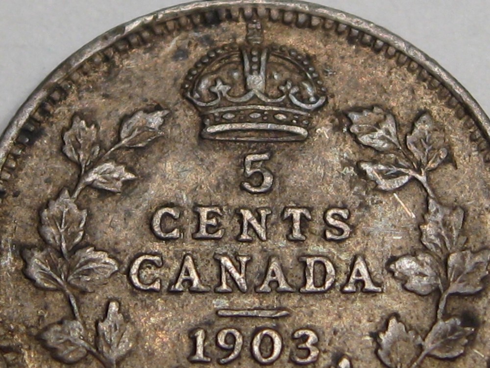 VF w/ Full Crown 1903 Five Cent 5¢ CANADA. #24