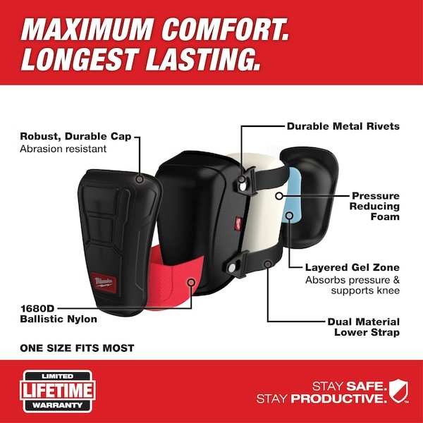 Milwaukee Tool 48-73-6030 Performance Knee Pad, Hard Shell, Plastic Pad, Fabric