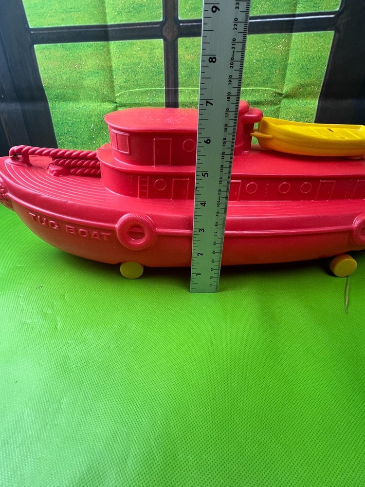 Marx Red Toy Tugboat Plastic Molded Pull Toy