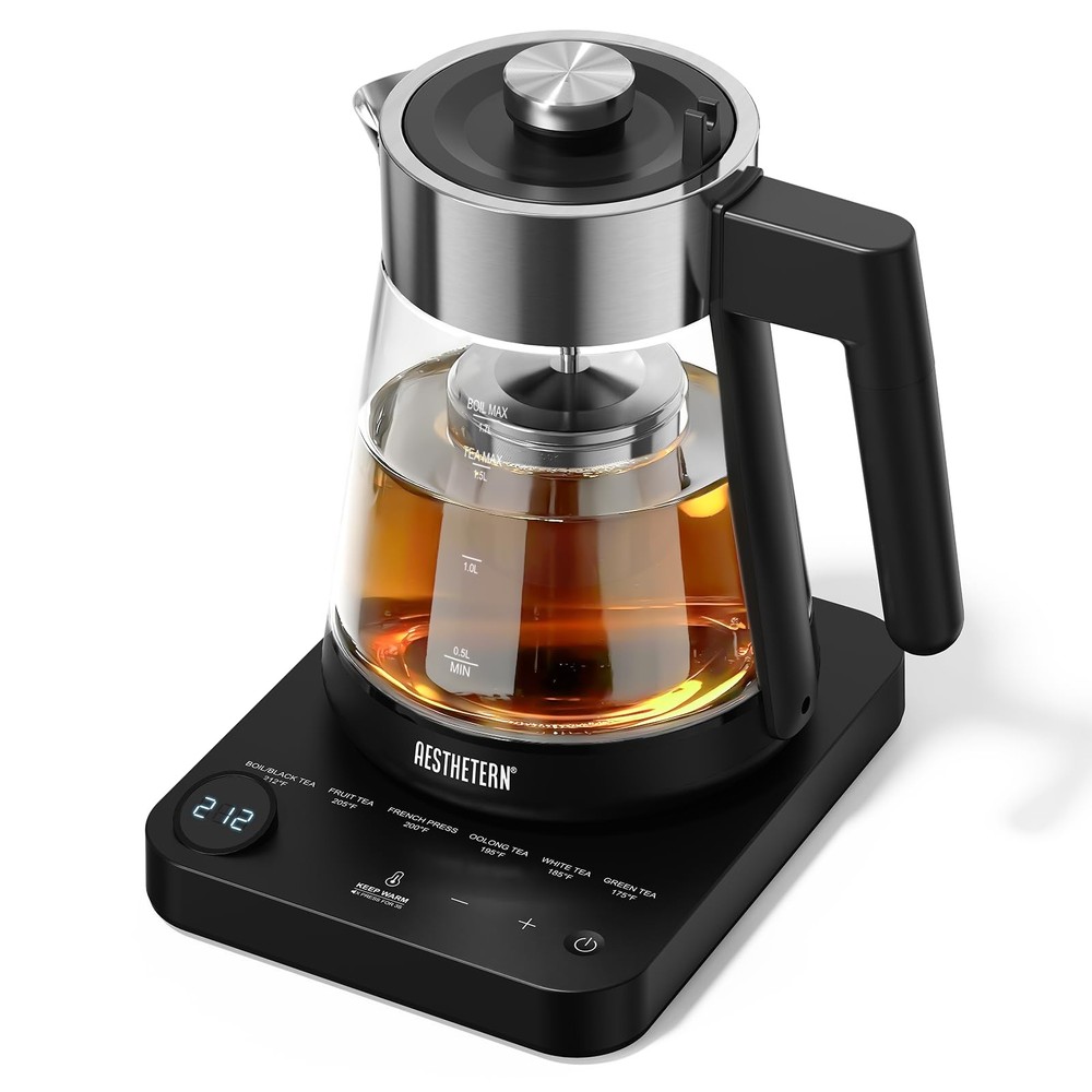Electric Tea Kettle with Infuser 1.7L Glass Temperature Control Automatic Shut