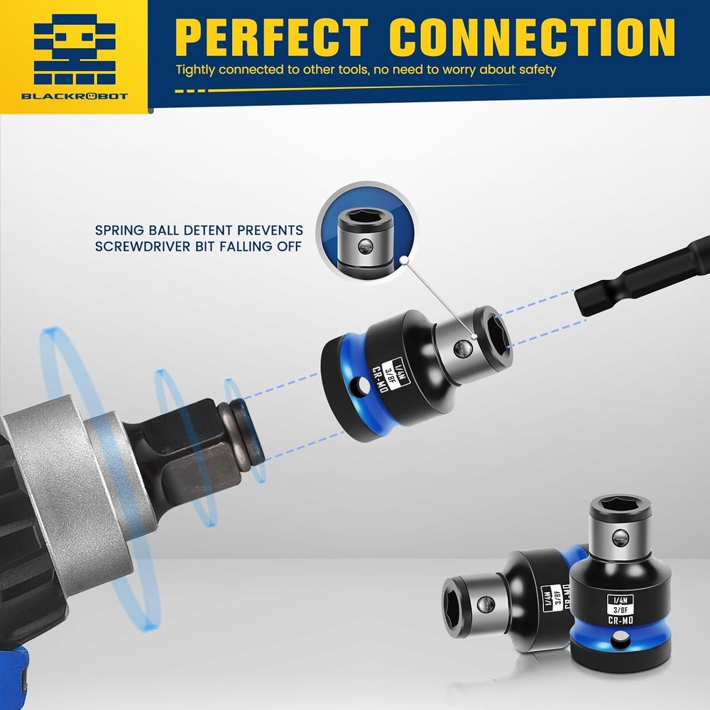 BLACKROBOT 3/8" Drive to 1/4" Hex Adapter 2pc