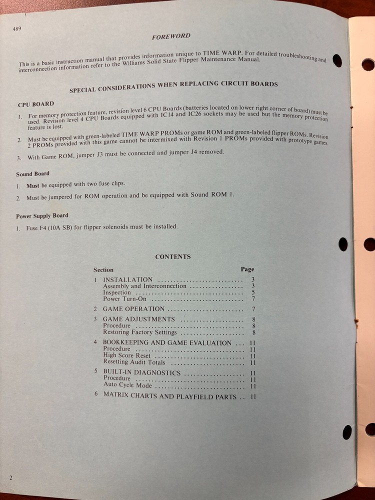 ORIGINAL-WILLIAMS-TIME WARP-INSTALLATION & OPERATIONS-ADJUSTMENTS HANDBOOK