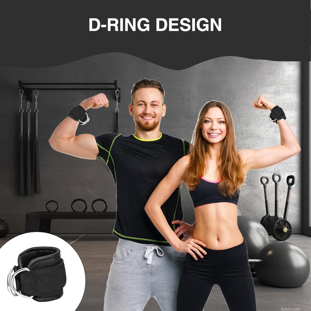 2Pcs Wrist Cuffs Lifting Straps D Ring Adjustable Gym Cable Machine Weight Strap