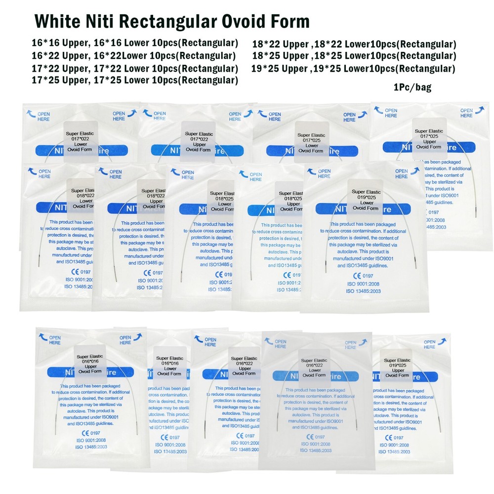 10Pcs Dental Orthodontic Arch Wires Super Elastic White Rectangular Ovoid Form