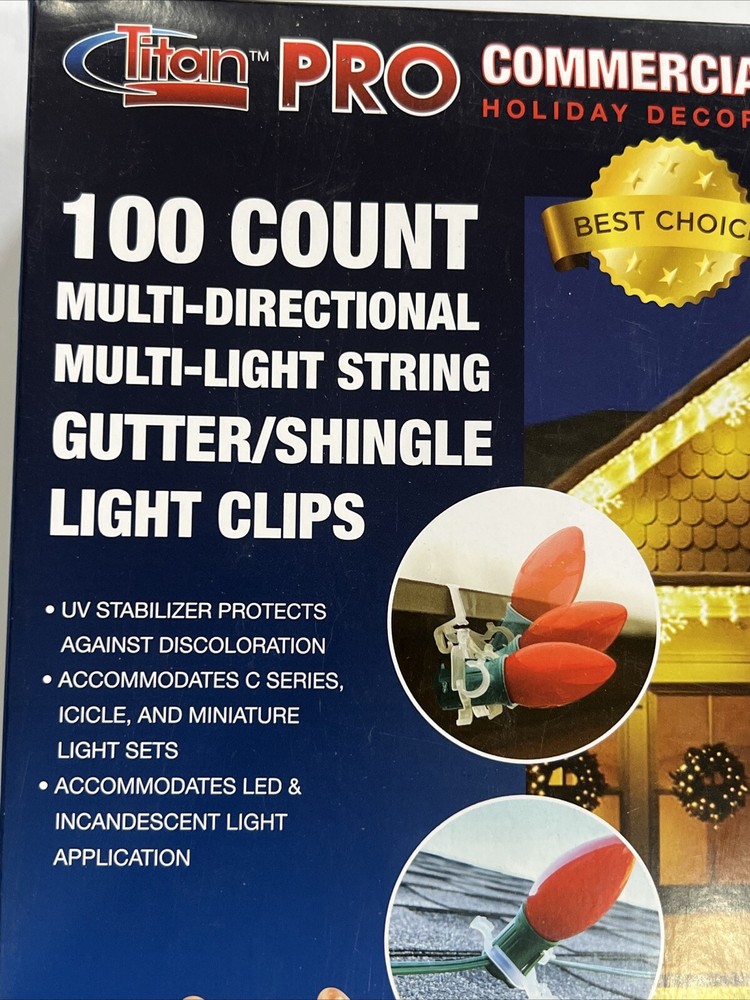 Titan Pro 100 CT Commercial Multi Directional Gutter/Shingle Light String Clips