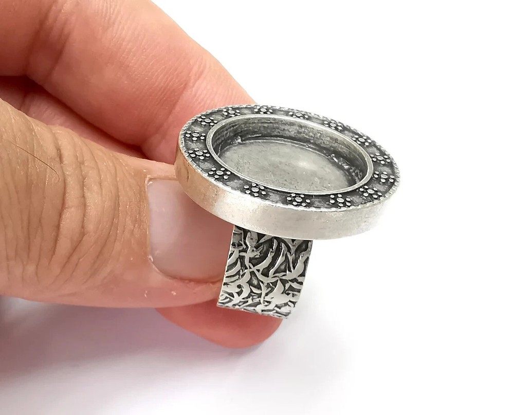 Flower Round Ring, Flat Blank Setting, Cabochon Mounting, Adjustable Resin Base
