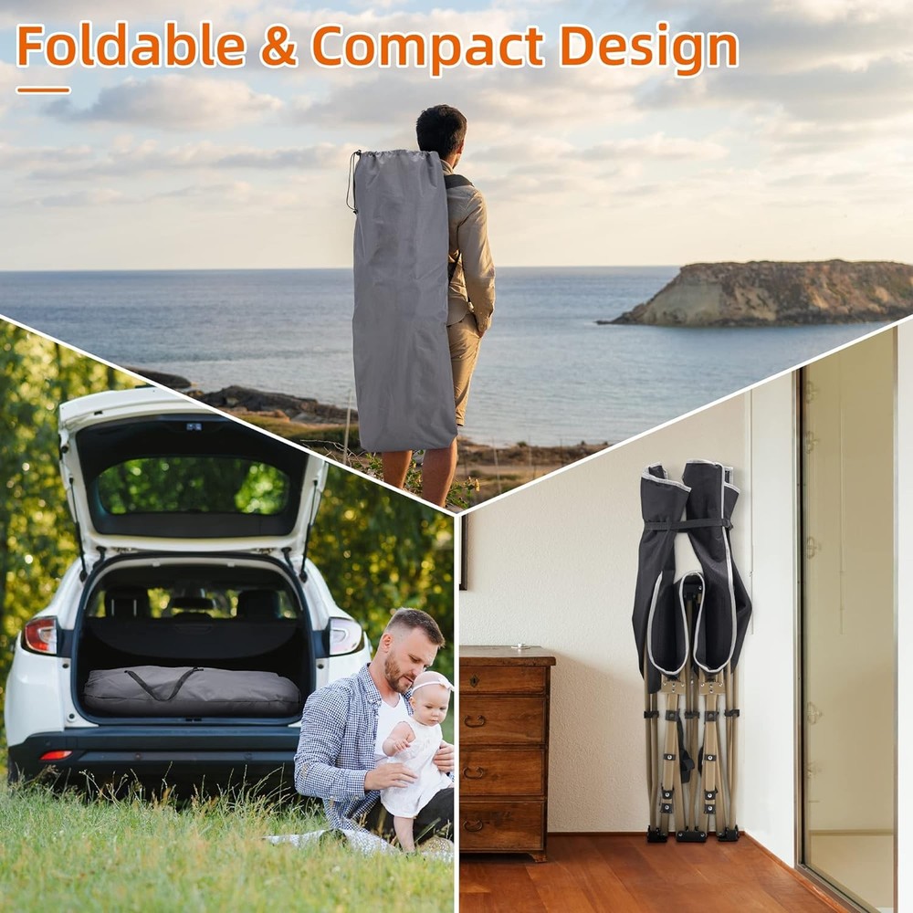 Portable camping bed, maximum weight capacity 600 lbs, (grey)