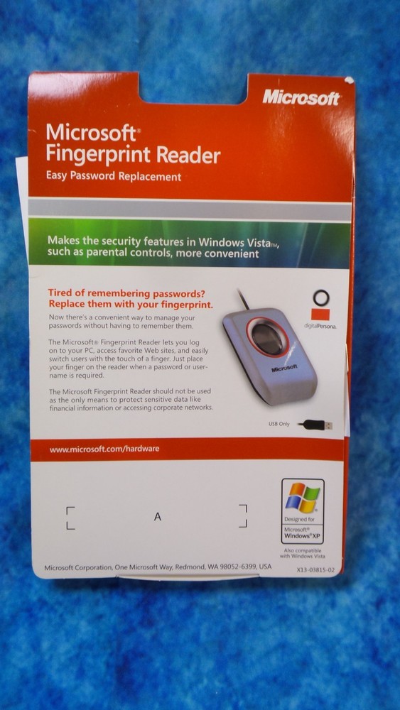 Microsoft Fingerprint Reader USB Port PC Computer Security Model 1033 Windows