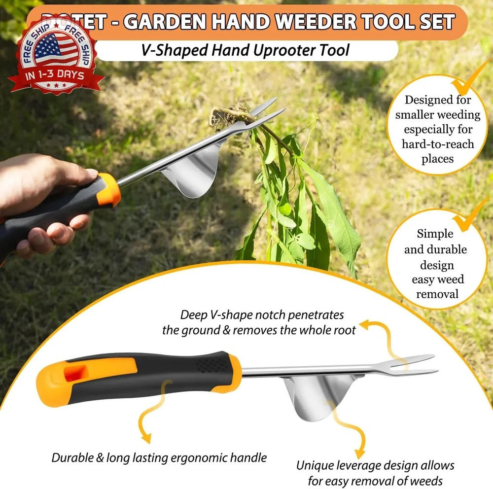 Garden Uprooting Weeding Tools - 3 Pack Hand Held Weeder Puller Tool Set, Rubber