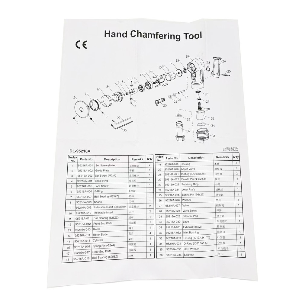 Pneumatic Chamfer Cutter 45° R1.5 Arc Replaceable Blades with Bearings