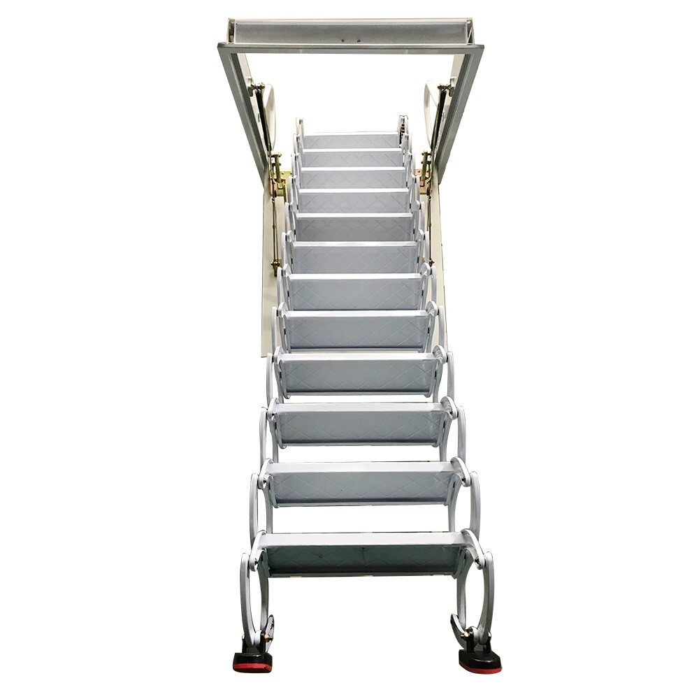 12 Steps Carbon Steel White Attic Pull Down Ceiling Ladder Folding Loft Stairs
