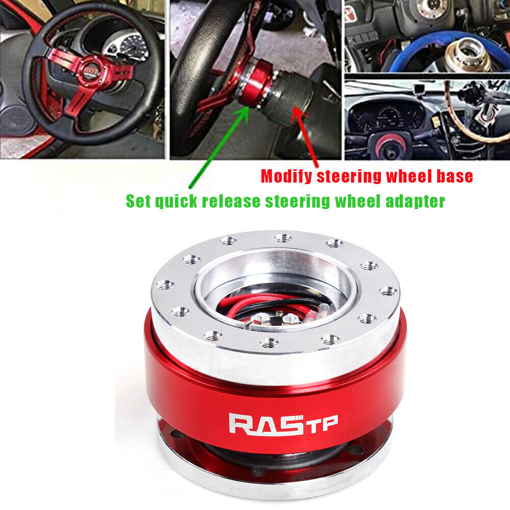 345mm Deep Dished Red Racing Steering Wheel with Ball Quick Release Adapter Kit