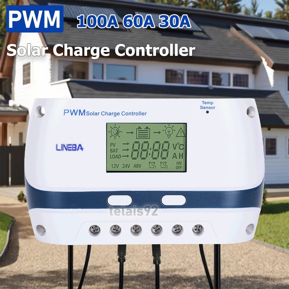 100A PWM Solar Panel Regulator Charge Controller Auto Focus Tracking 12V/24V/24V