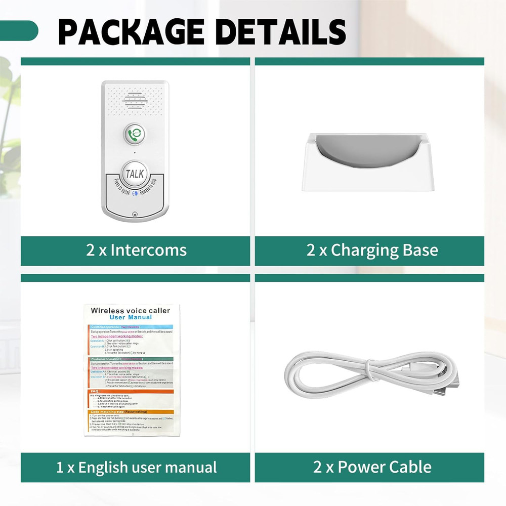 2 Way Voice Intercom, Long Range Wireless Intercomunicador Home Communication Sy