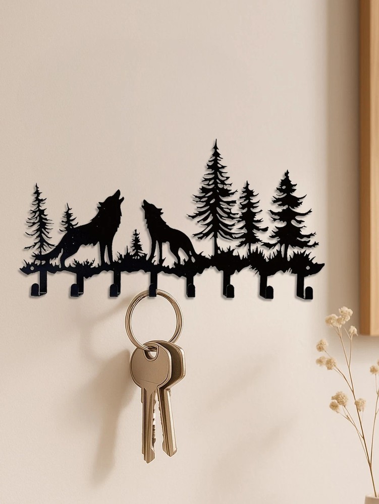 Rustic Wolf Design Key Hooks Wall Mounted Coat Rack Decor