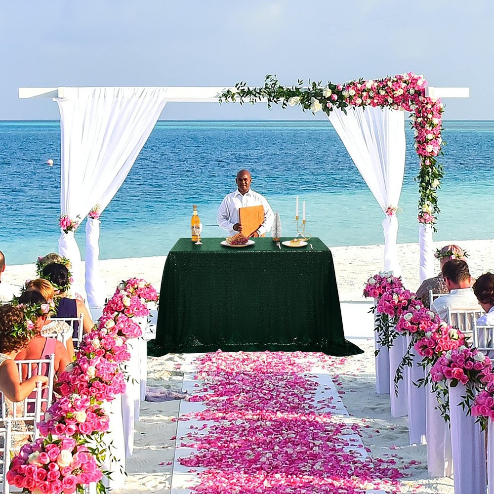 Sequin Tablecloth - Dark Green Table Cloths for Parties Rectangular Table Cov...