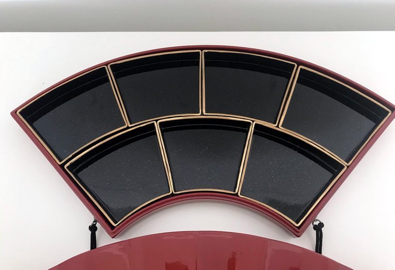 Japanese Lacquer Ware Fan-Shaped Box with Compartments