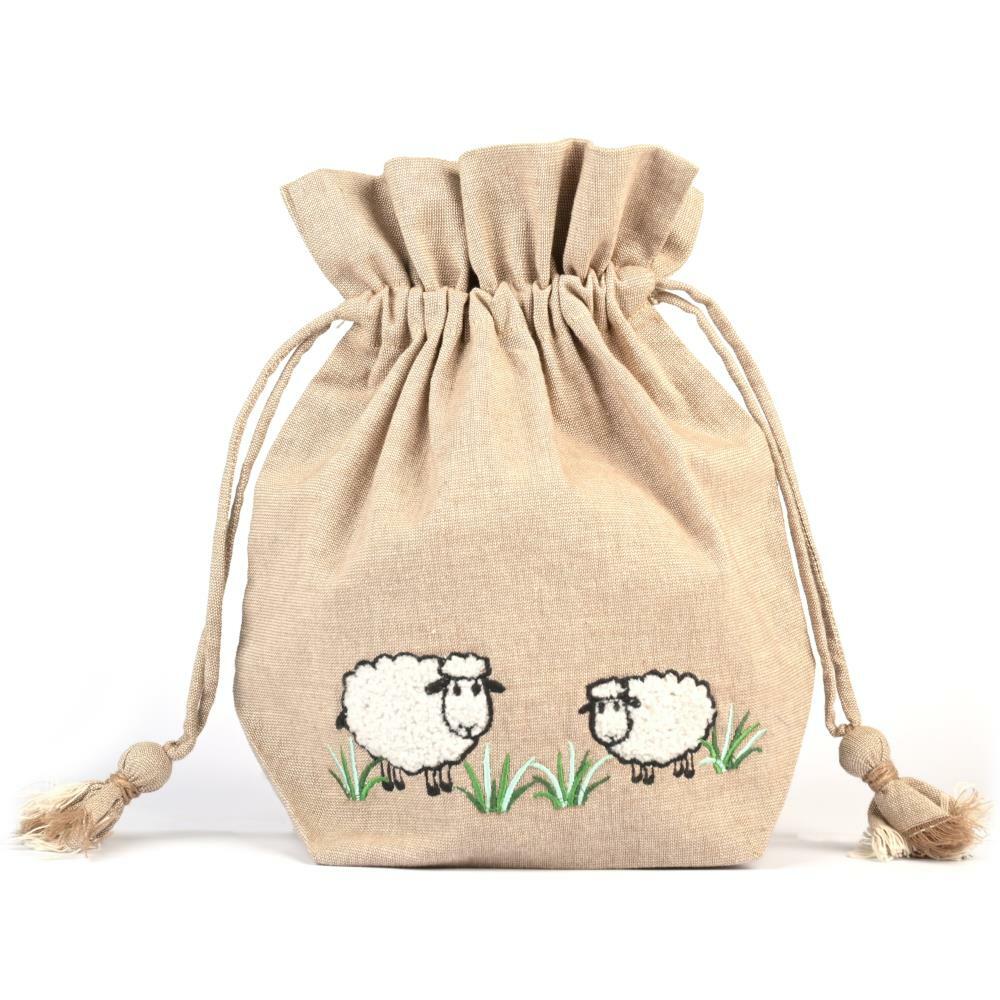 Lantern Moon White Sheep Meadow Drawstring Bag