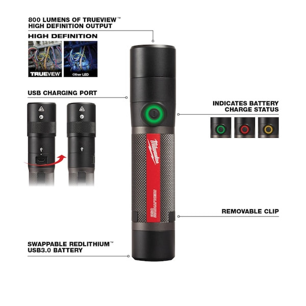 Milwaukee Tool 2160-21 Redlithium Usb Compact Flashlight (800 Lumens)